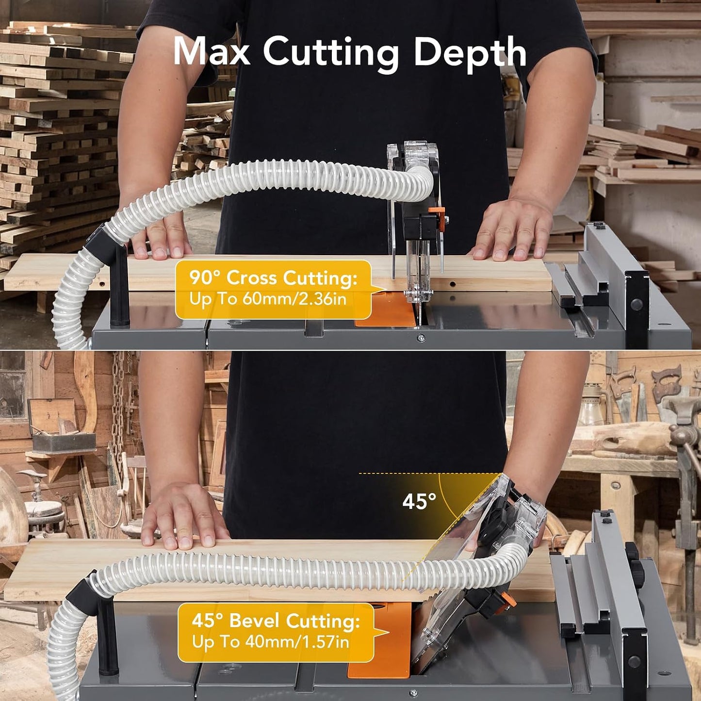 Table Saw for Jobsite, 98% Vacuuming Rate Table Saw 8.5 Inch,Cutting Speed up to 5000RPM,2000W,15A Tablesaw with Low Noise for DIY Woodworking and Furniture Making
