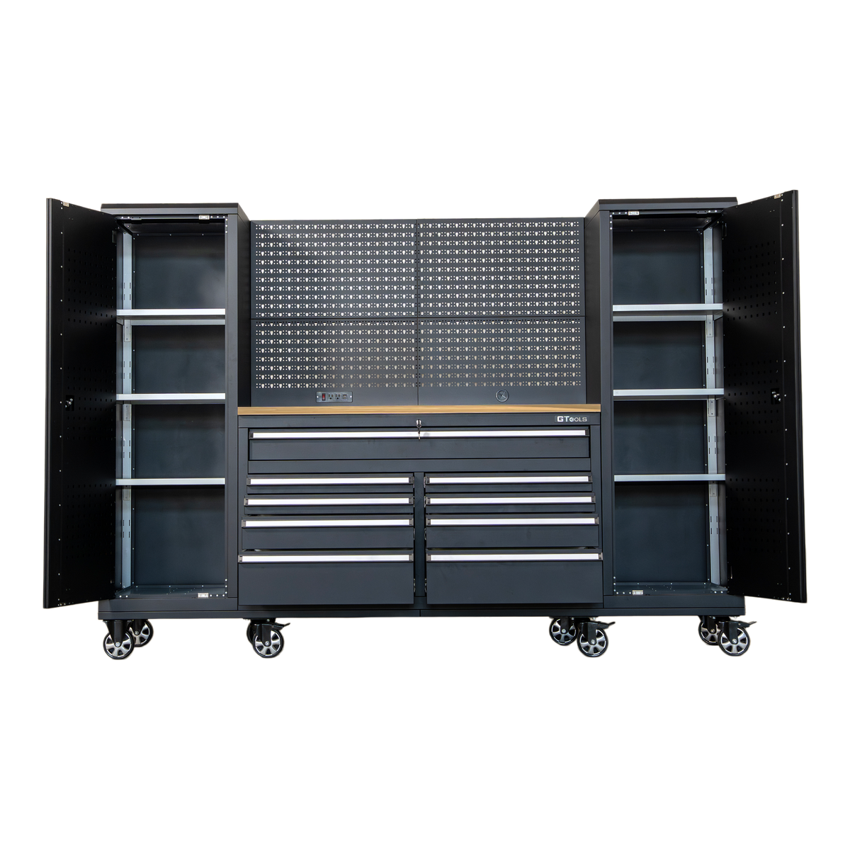 100" Rolling Tool Chest Workstation with Bench Top & Side Cabinets