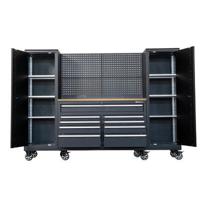 100" Rolling Tool Chest Workstation with Bench Top & Side Cabinets