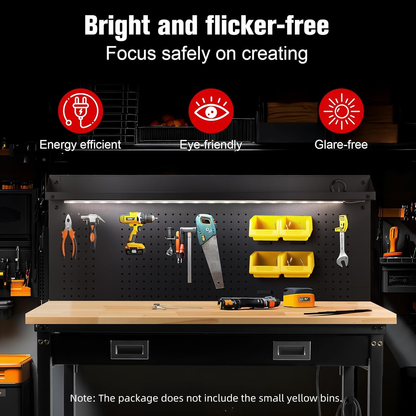 60" Workbench with Drawers, Work Benches for Garage with Strip Light, Adjustable Work Table with Large Pegboard, 2000 LBS Heavy Duty Table with Power Outlet Rubber Wood for Office Workshop