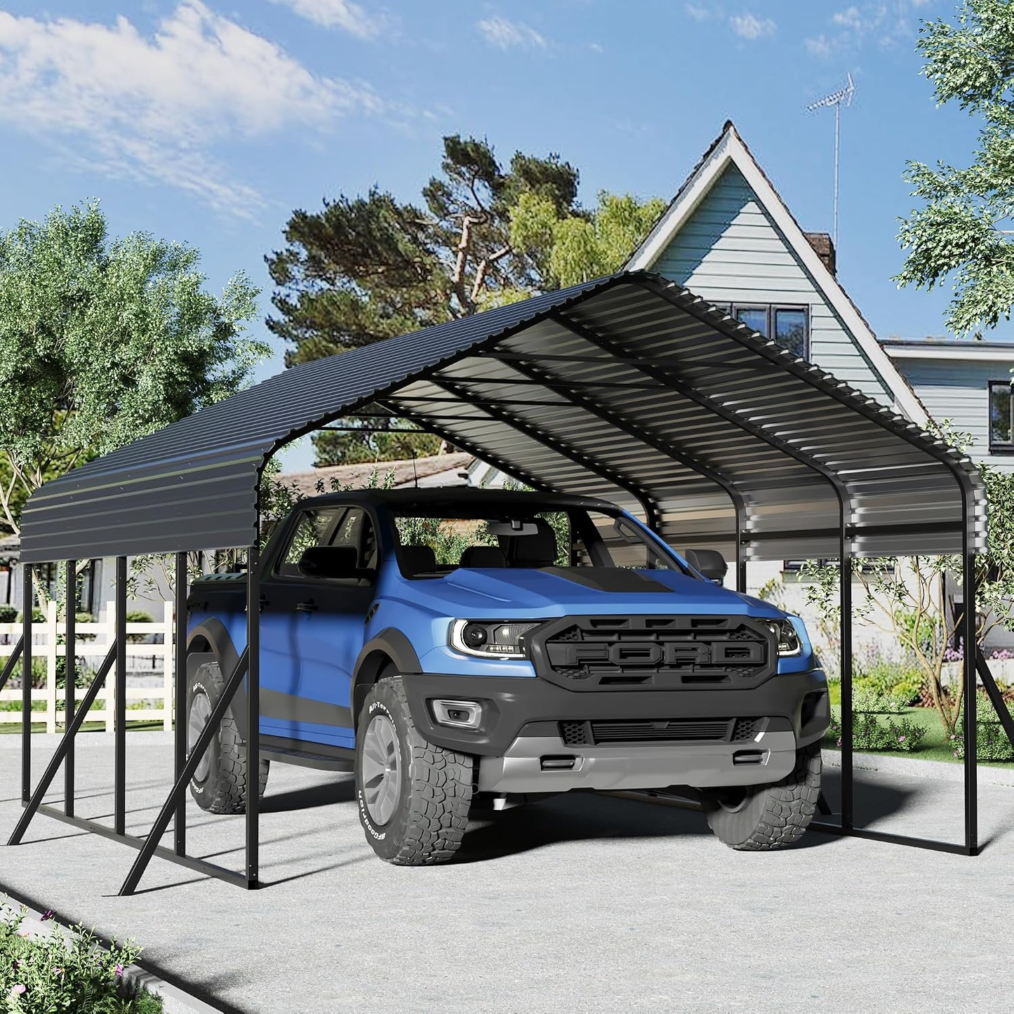 Carport Canopy 12X20 Heavy Duty,Metal Carport with Reinforced Structrure and Base,Outdoor Garage Car Shelter Frame for Pickup, Boat, Car and Tractors