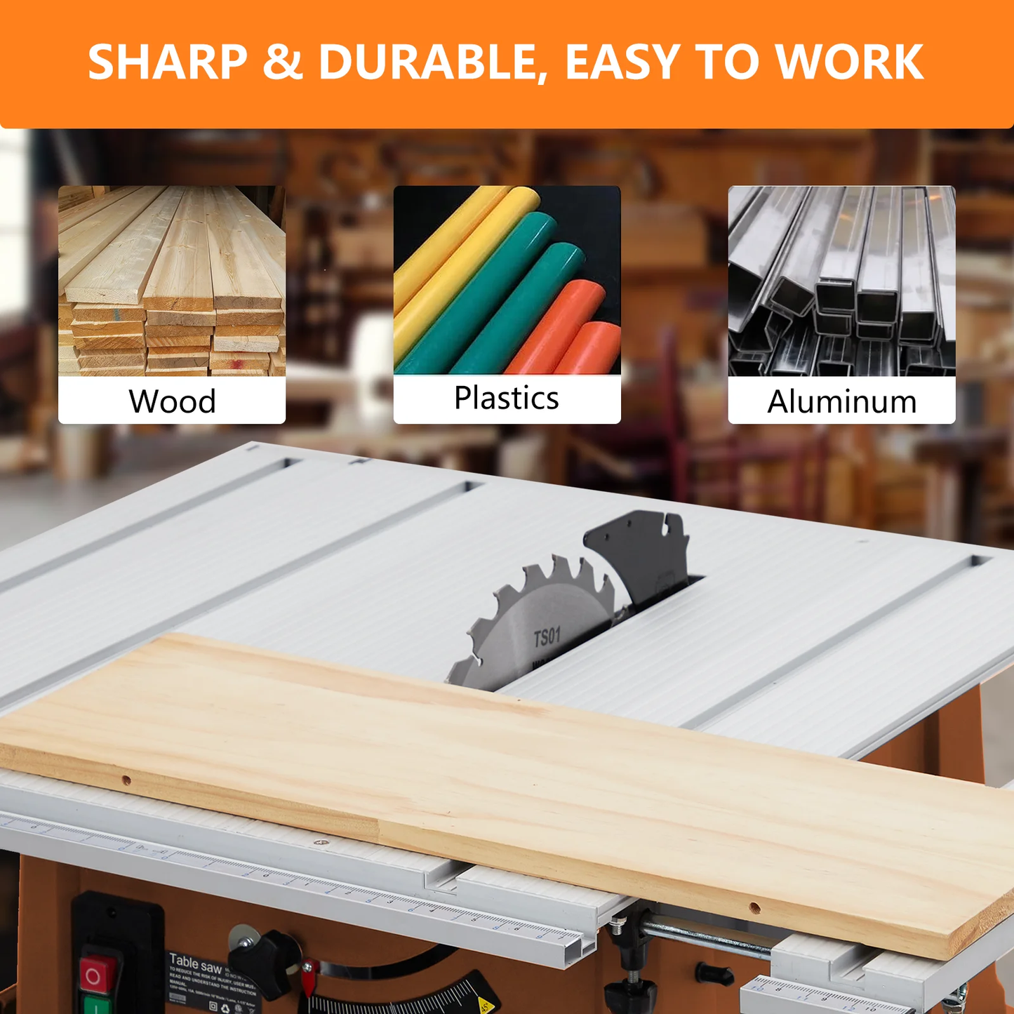 Table Saw,15Amp 10 Inch Portable Jobsite Table Saw with Stand & Push Stick,90° Cross Cut & 0-45° Bevel Cut,5000Rpm,Adjustable Blade Height,Tablesaw for DIY Furniture Making Woodworking
