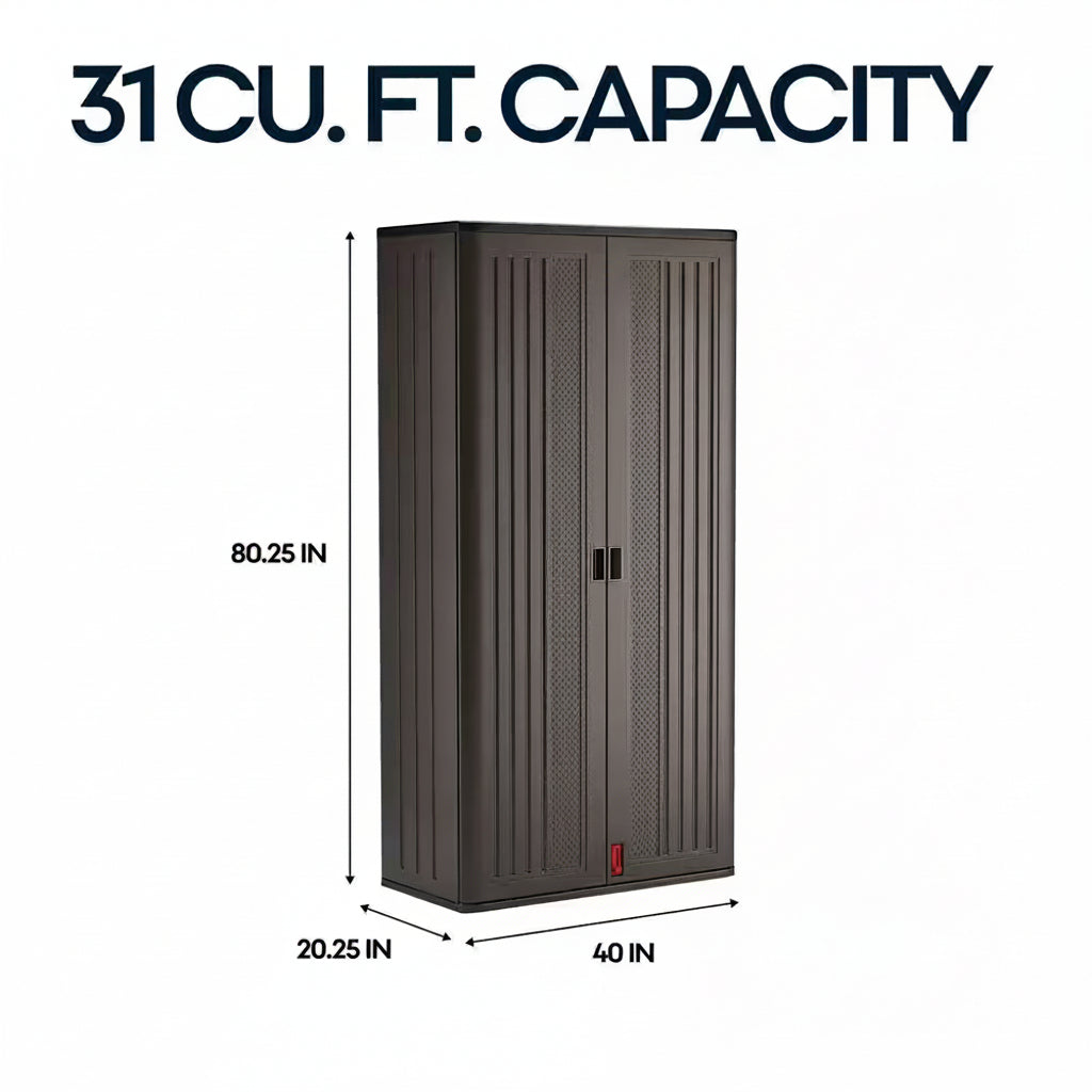 40 In. W X 80.25 In. H X 20.25 In. D Plastic Freestanding Garage Cabinet in Dark Shadow Metallic Black