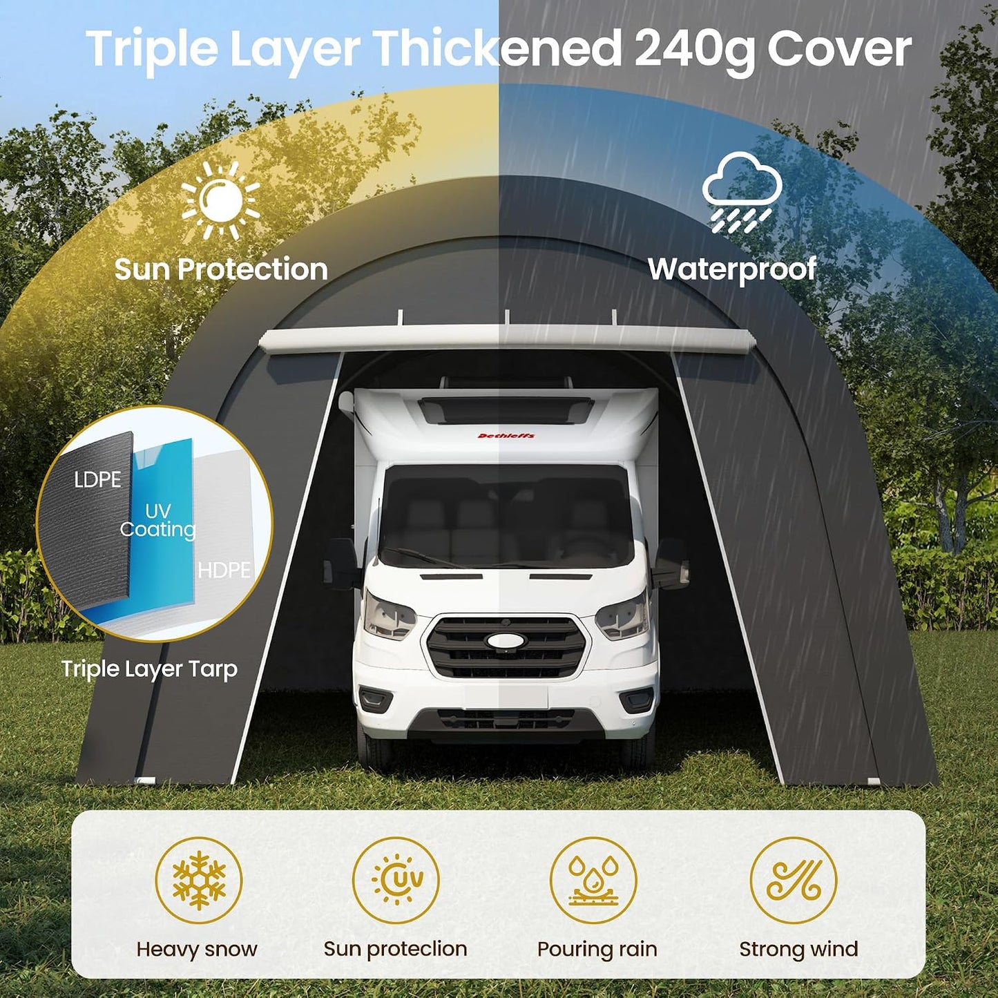 12X25FT Heavy Duty Carport, Portable Garage with 2 Roll up Doors Vents and Metal round Roof, Outdoor Storage Shed Car Port Canopy Tent for Garden Tools, Vehicle Truck Boat, Party, Dark Gray