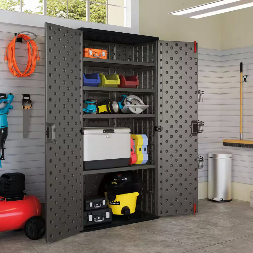 40 In. W X 80.25 In. H X 20.25 In. D Plastic Freestanding Garage Cabinet in Dark Shadow Metallic Black