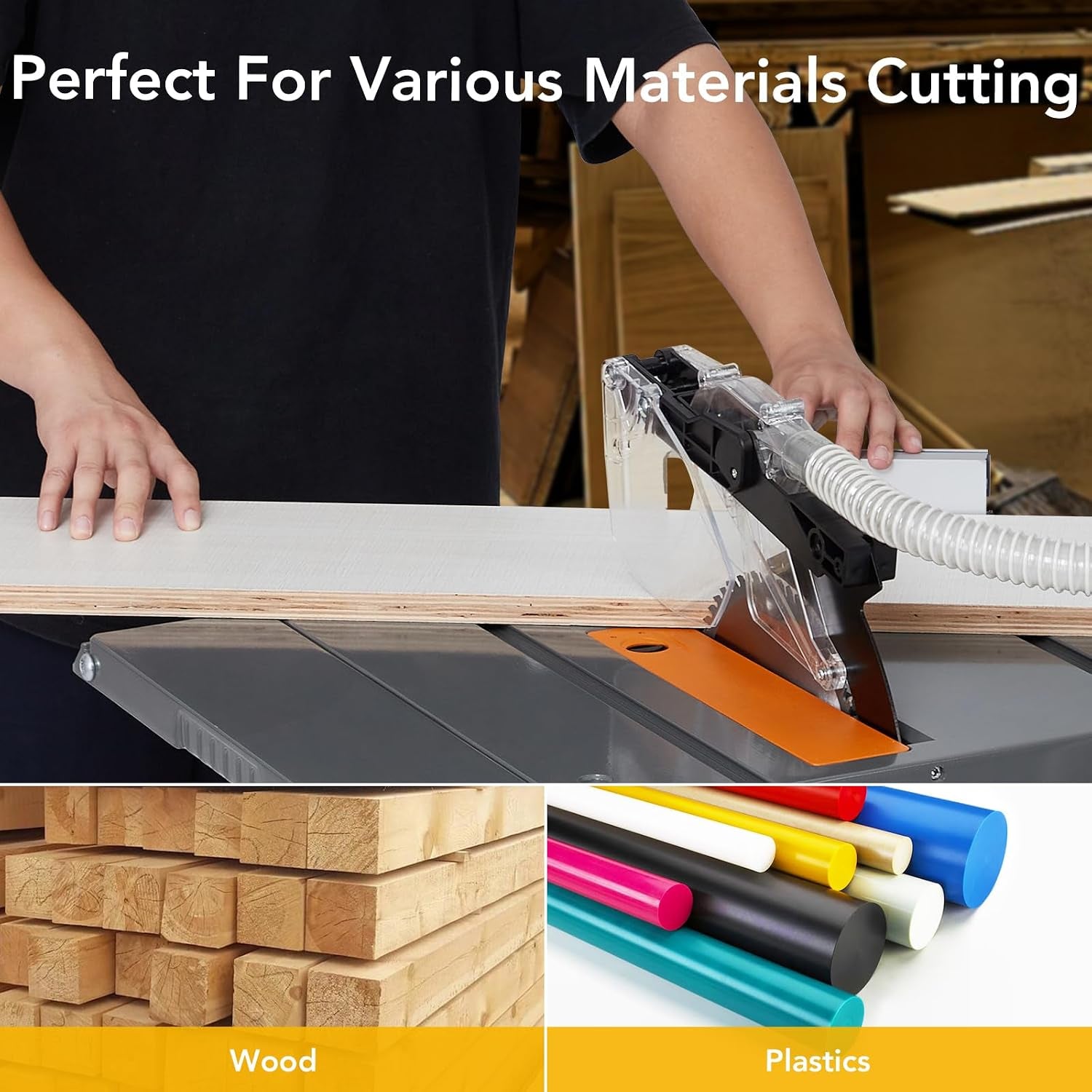 Table Saw for Jobsite, 98% Vacuuming Rate Table Saw 8.5 Inch，Cutting Speed up to 5000RPM，2000W,15A Tablesaw with Low Noise for DIY Woodworking and Furniture Making