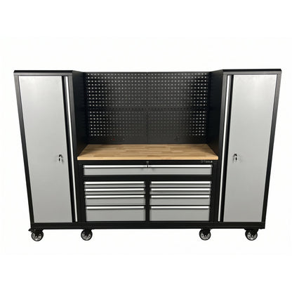 100" Rolling Tool Chest Workstation with Bench Top & Side Cabinets