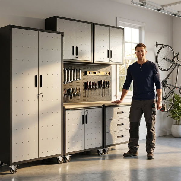 Garage Cabinet System Built for Workshop Organization, Heavy Duty Steel, Modular Design, Easy Assembly