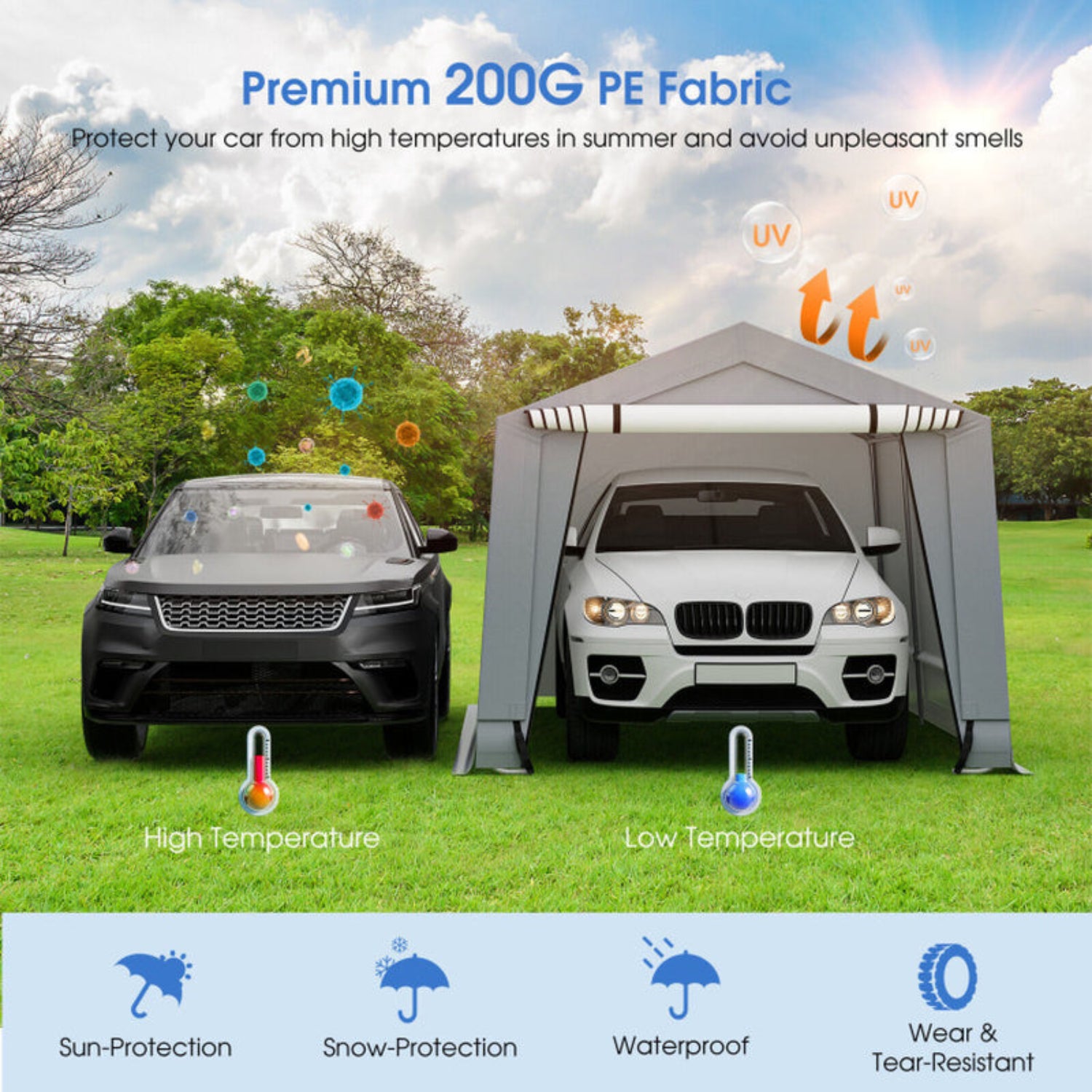 10 X 16/10 X 20 Feet Outdoor Heavy-Duty Carport with 2 Doors