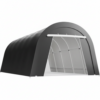 12X25FT Heavy Duty Carport, Portable Garage with 2 Roll up Doors Vents and Metal round Roof, Outdoor Storage Shed Car Port Canopy Tent for Garden Tools, Vehicle Truck Boat, Party, Dark Gray