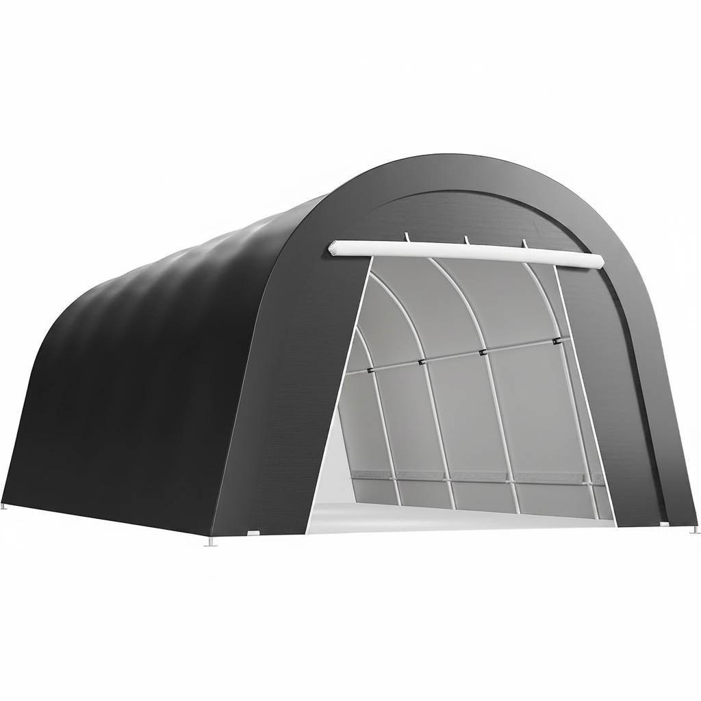 12X25FT Heavy Duty Carport, Portable Garage with 2 Roll up Doors Vents and Metal round Roof, Outdoor Storage Shed Car Port Canopy Tent for Garden Tools, Vehicle Truck Boat, Party, Dark Gray