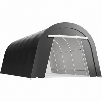 12X25FT Heavy Duty Carport, Portable Garage with 2 Roll up Doors Vents and Metal round Roof, Outdoor Storage Shed Car Port Canopy Tent for Garden Tools, Vehicle Truck Boat, Party, Dark Gray