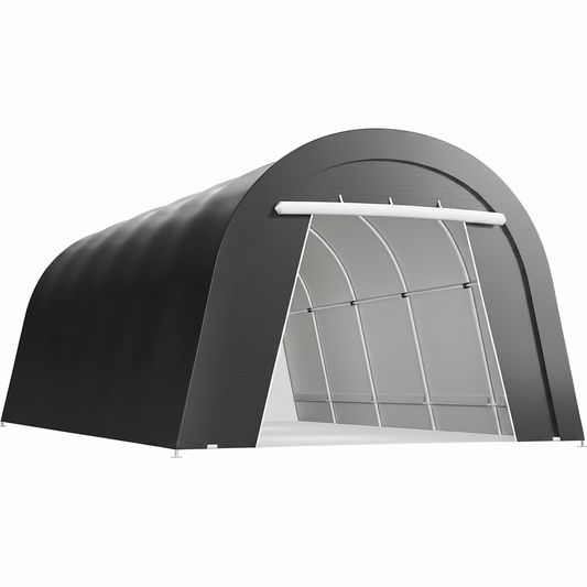 12X25FT Heavy Duty Carport, Portable Garage with 2 Roll up Doors Vents and Metal round Roof, Outdoor Storage Shed Car Port Canopy Tent for Garden Tools, Vehicle Truck Boat, Party, Dark Gray