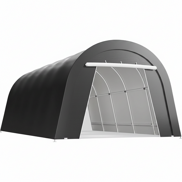12X25FT Heavy Duty Carport, Portable Garage with 2 Roll up Doors Vents and Metal round Roof, Outdoor Storage Shed Car Port Canopy Tent for Garden Tools, Vehicle Truck Boat, Party, Dark Gray