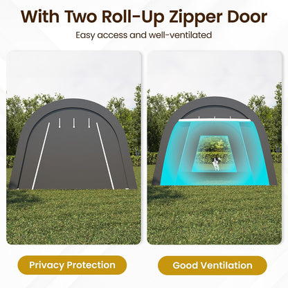 12X25FT Heavy Duty Carport, Portable Garage with 2 Roll up Doors Vents and Metal round Roof, Outdoor Storage Shed Car Port Canopy Tent for Garden Tools, Vehicle Truck Boat, Party, Dark Gray