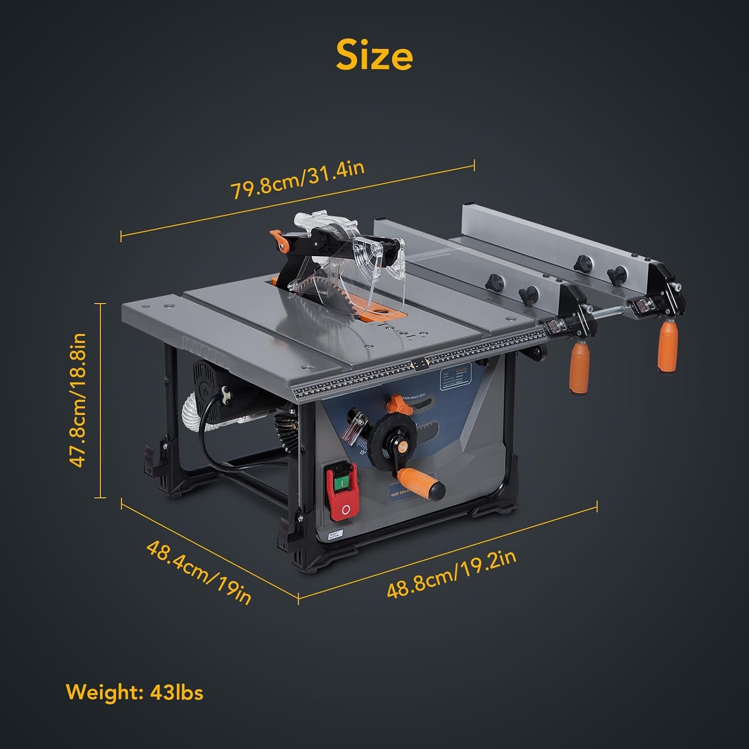 Table Saw for Jobsite, 98% Vacuuming Rate Table Saw 8.5 Inch，Cutting Speed up to 5000RPM，2000W,15A Tablesaw with Low Noise for DIY Woodworking and Furniture Making