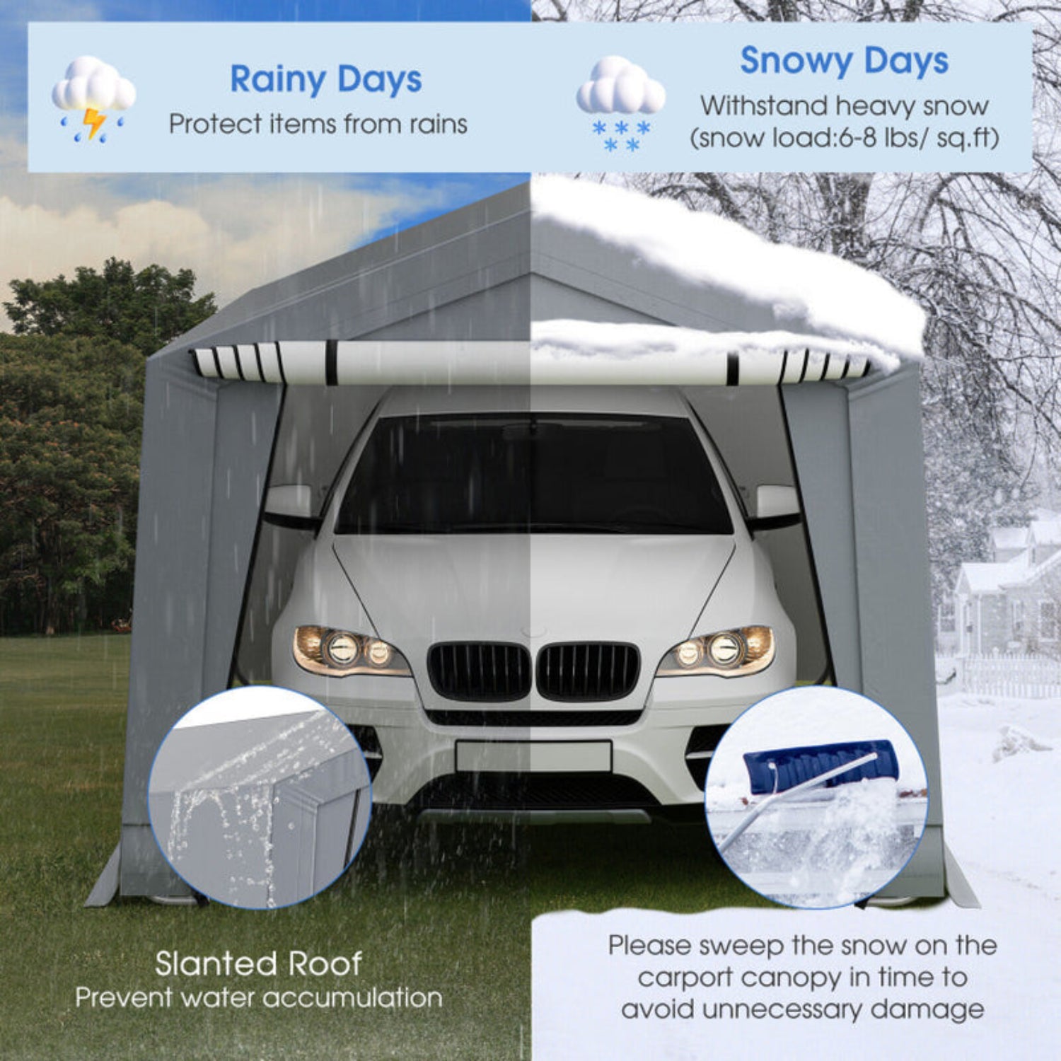 10 X 16/10 X 20 Feet Outdoor Heavy-Duty Carport with 2 Doors