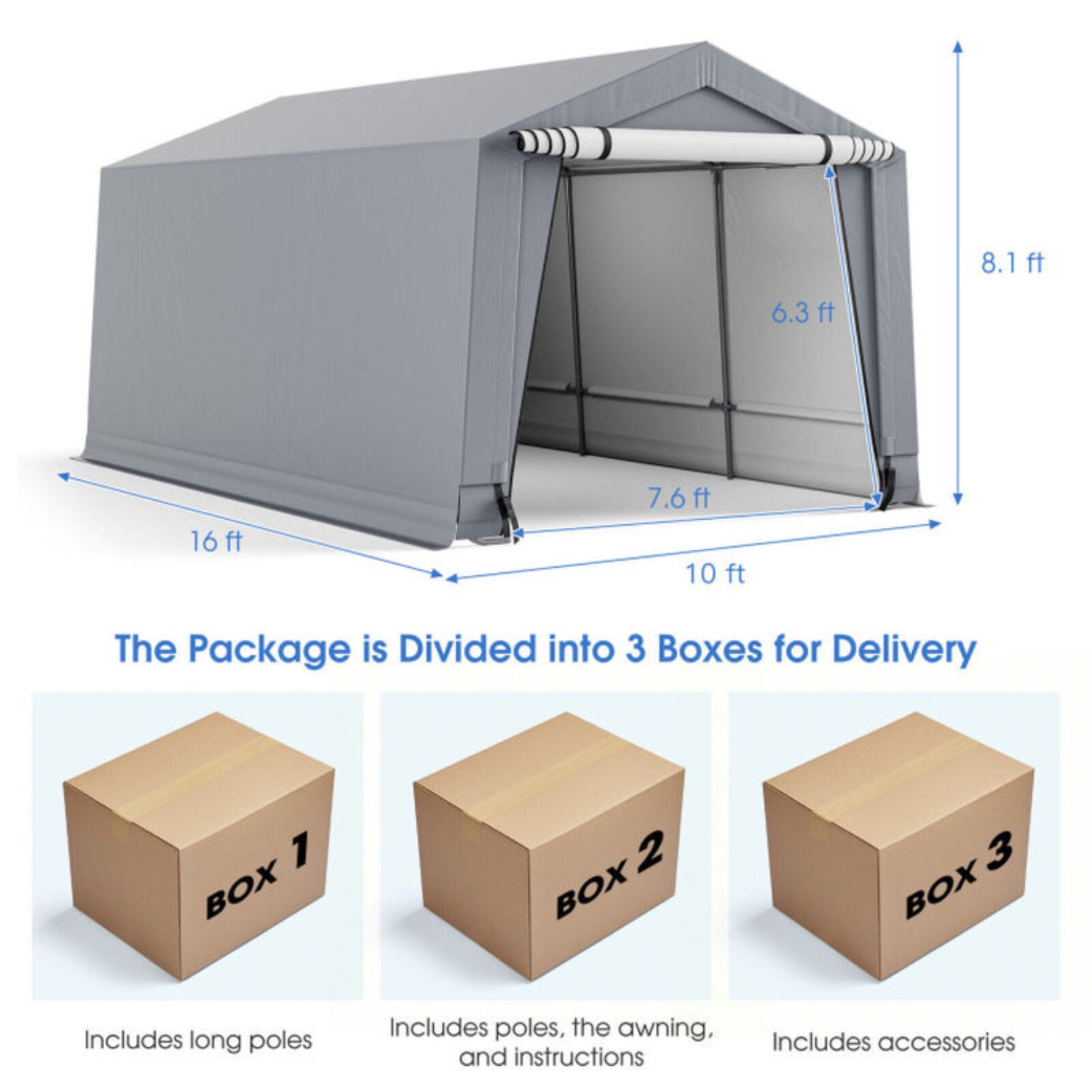 10 X 16/10 X 20 Feet Outdoor Heavy-Duty Carport with 2 Doors