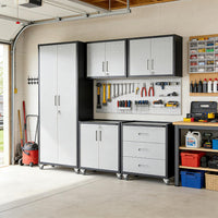 Garage Cabinet System | Heavy Duty Steel All-In-One Modular Garage Cabinet Set for Ultimate Workshop Organization | Easy Assembly Garage Storage Cabinets & Tool Bench